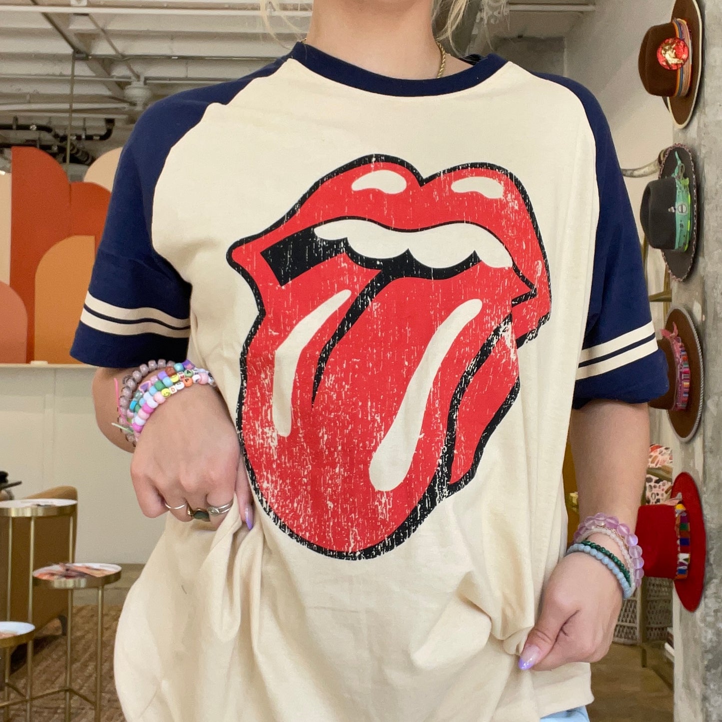 Distressed Kiss Rolling Stones Band Tee WSL